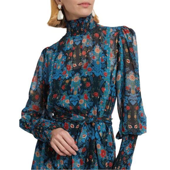 Farm Rio Arabesque Floral Long-Sleeve High-Neck Mini Dress - Picture 3 of 16